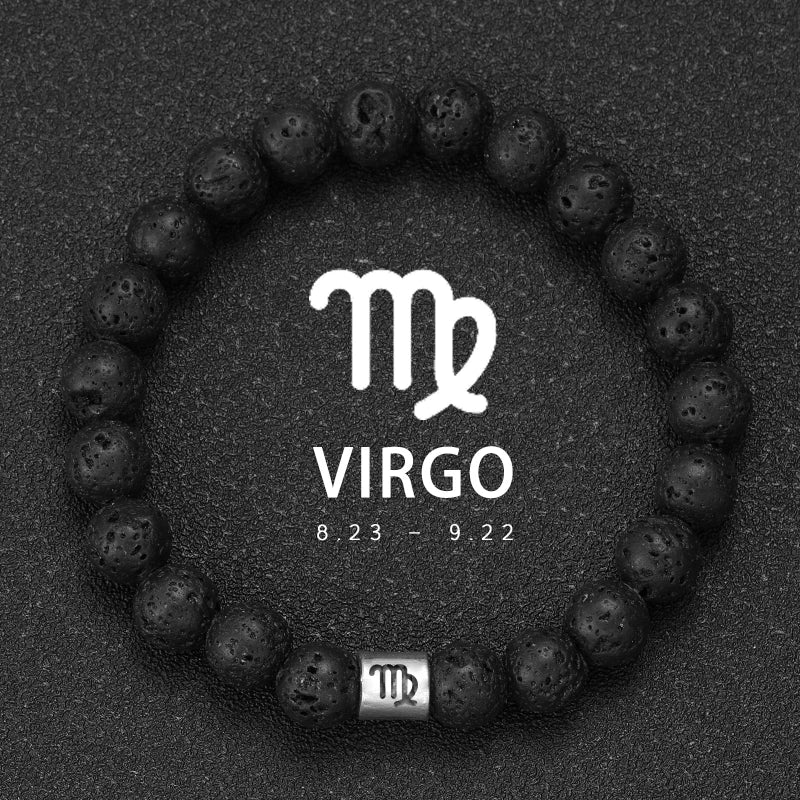Brățară Talisman Zodiac pentru Bărbați – Piatră Vulcanică Naturală & Noroc 8mm