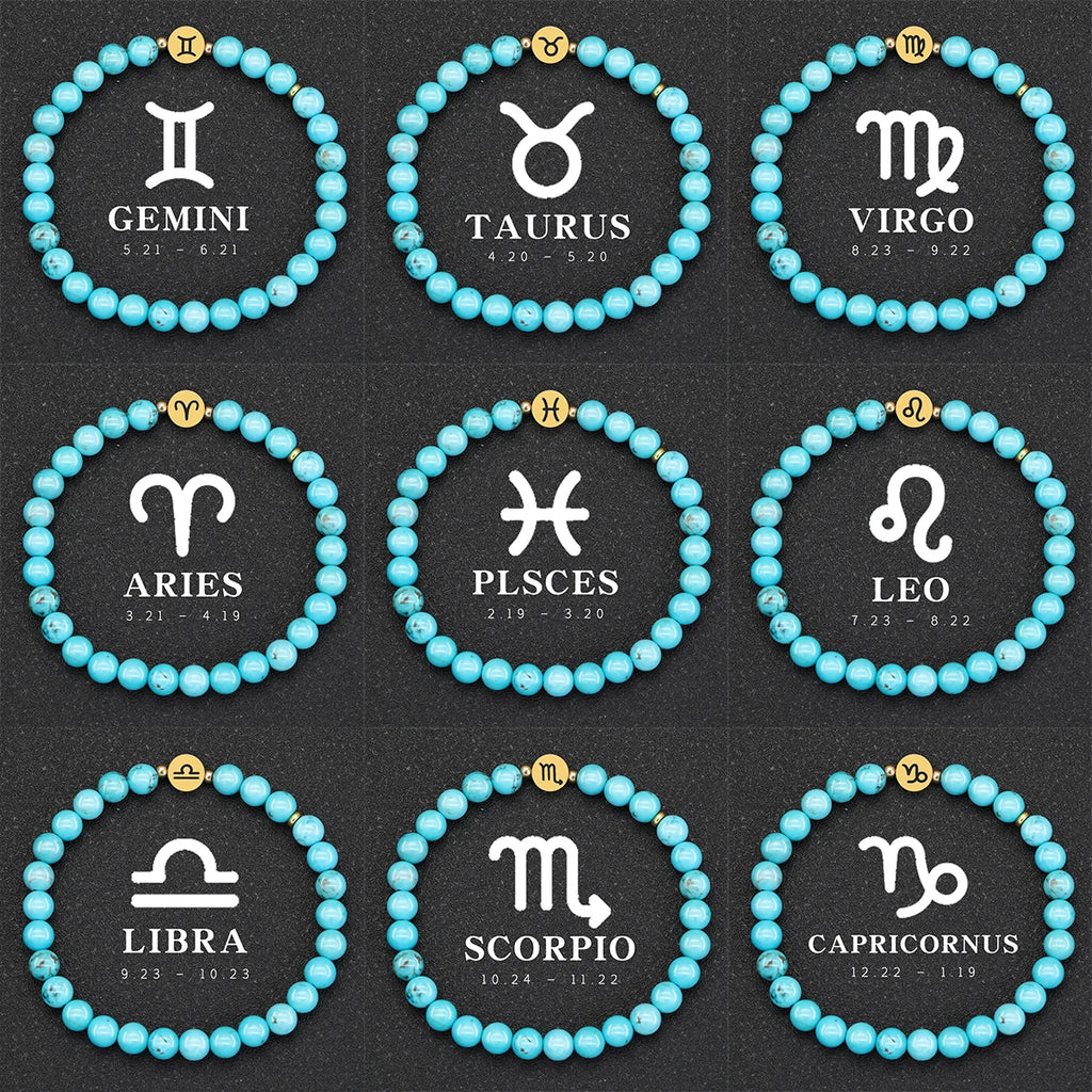 Brățară Zodiac cu Turcoaz Natural – Piatra Norocului & Protecției | 6mm