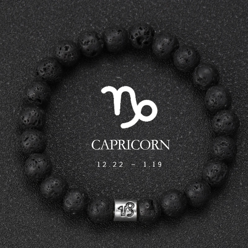 Brățară Talisman Zodiac pentru Bărbați – Piatră Vulcanică Naturală & Noroc 8mm