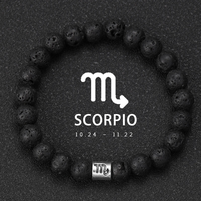 Brățară Talisman Zodiac pentru Bărbați – Piatră Vulcanică Naturală & Noroc 8mm