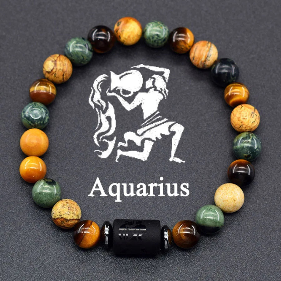 Brățară Zodiac Neagră – Pietre Semiprețioase & Energie Cosmică | Toate Semnele