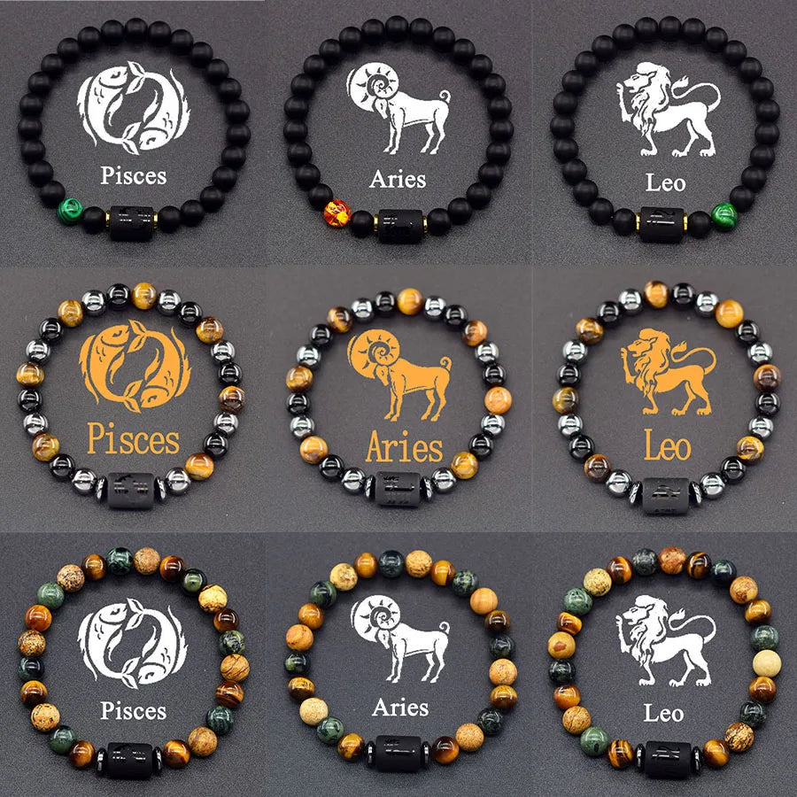 Brățară Zodiac Neagră – Pietre Semiprețioase & Energie Cosmică | Toate Semnele