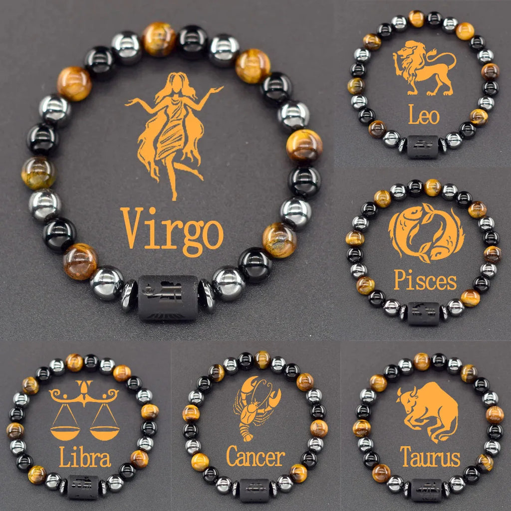 Brățară Zodiac Neagră – Pietre Semiprețioase & Energie Cosmică | Toate Semnele