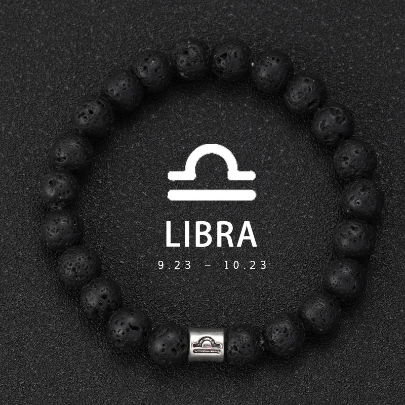 Brățară Talisman Zodiac pentru Bărbați – Piatră Vulcanică Naturală & Noroc 8mm