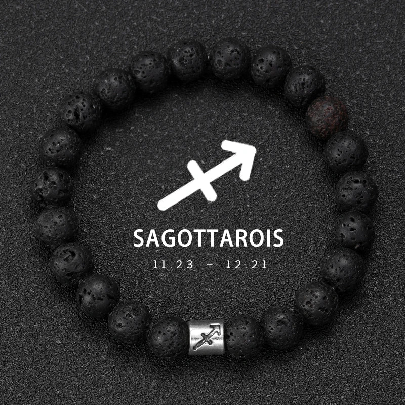 Brățară Talisman Zodiac pentru Bărbați – Piatră Vulcanică Naturală & Noroc 8mm