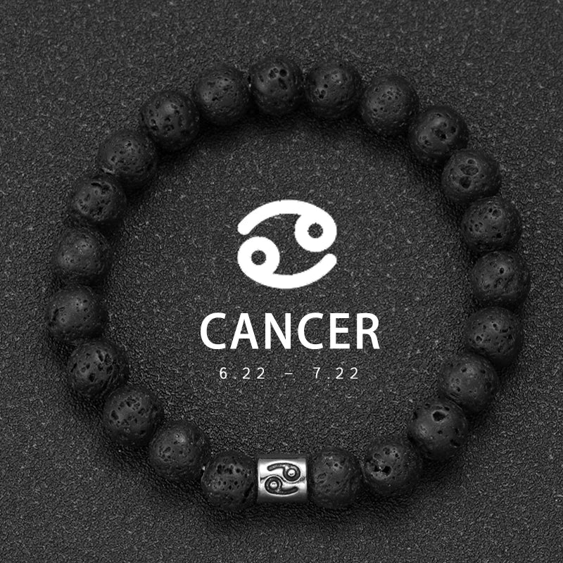 Brățară Talisman Zodiac pentru Bărbați – Piatră Vulcanică Naturală & Noroc 8mm
