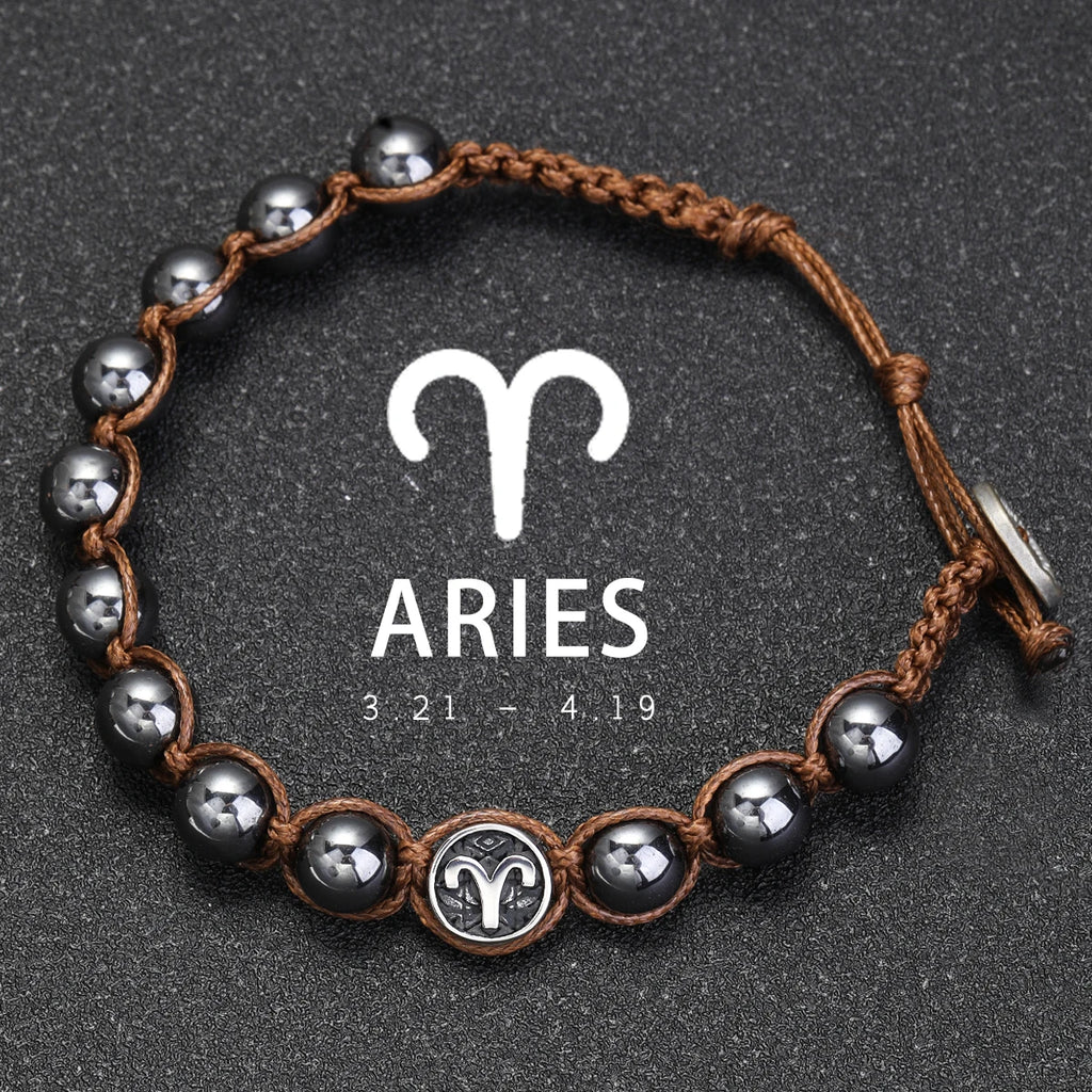 Brățară Talisman Zodiac pentru Bărbați – Piatră Vulcanică Naturală & Noroc 8mm