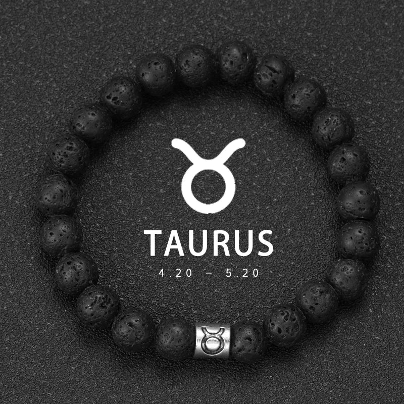 Brățară Talisman Zodiac pentru Bărbați – Piatră Vulcanică Naturală & Noroc 8mm