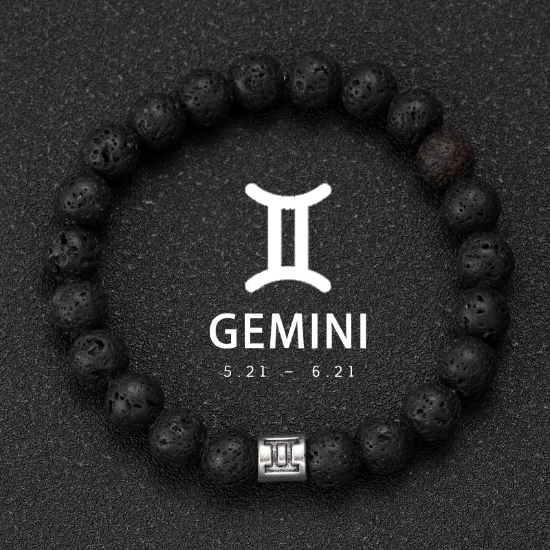 Brățară Talisman Zodiac pentru Bărbați – Piatră Vulcanică Naturală & Noroc 8mm