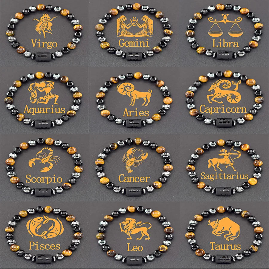 Brățară Zodiac Neagră – Pietre Semiprețioase & Energie Cosmică | Toate Semnele