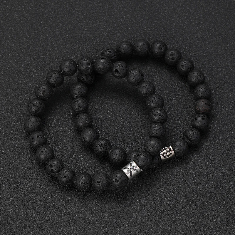 Brățară Talisman Zodiac pentru Bărbați – Piatră Vulcanică Naturală & Noroc 8mm