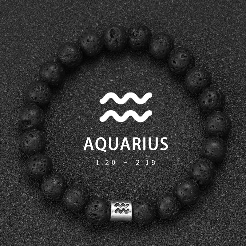 Brățară Talisman Zodiac pentru Bărbați – Piatră Vulcanică Naturală & Noroc 8mm