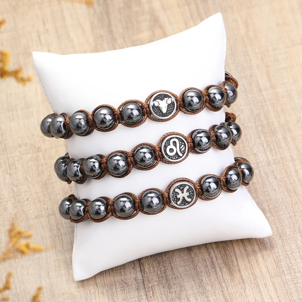 Brățară Talisman Zodiac pentru Bărbați – Piatră Vulcanică Naturală & Noroc 8mm