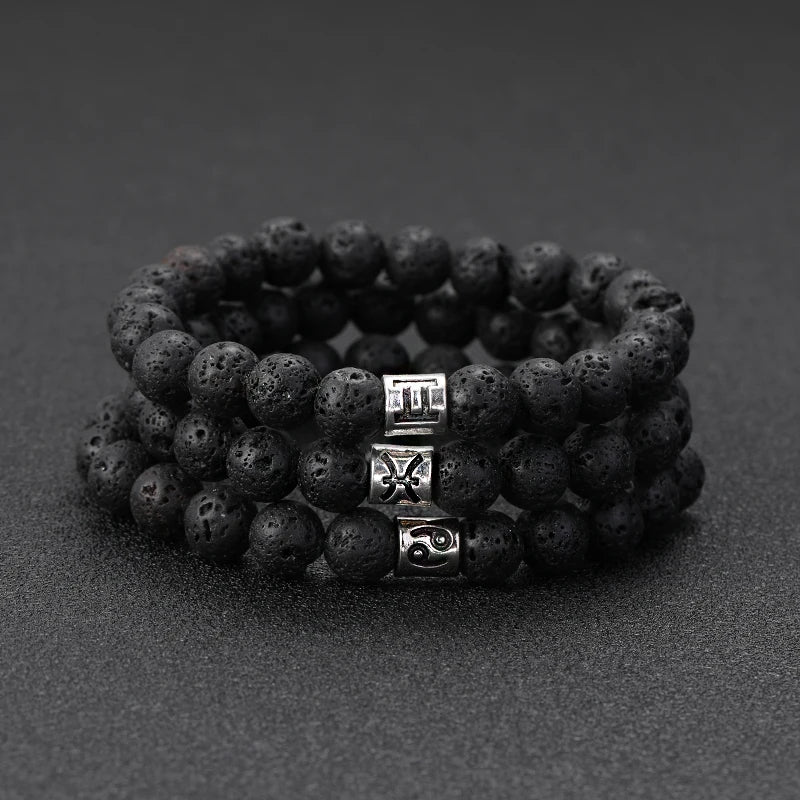 Brățară Talisman Zodiac pentru Bărbați – Piatră Vulcanică Naturală & Noroc 8mm