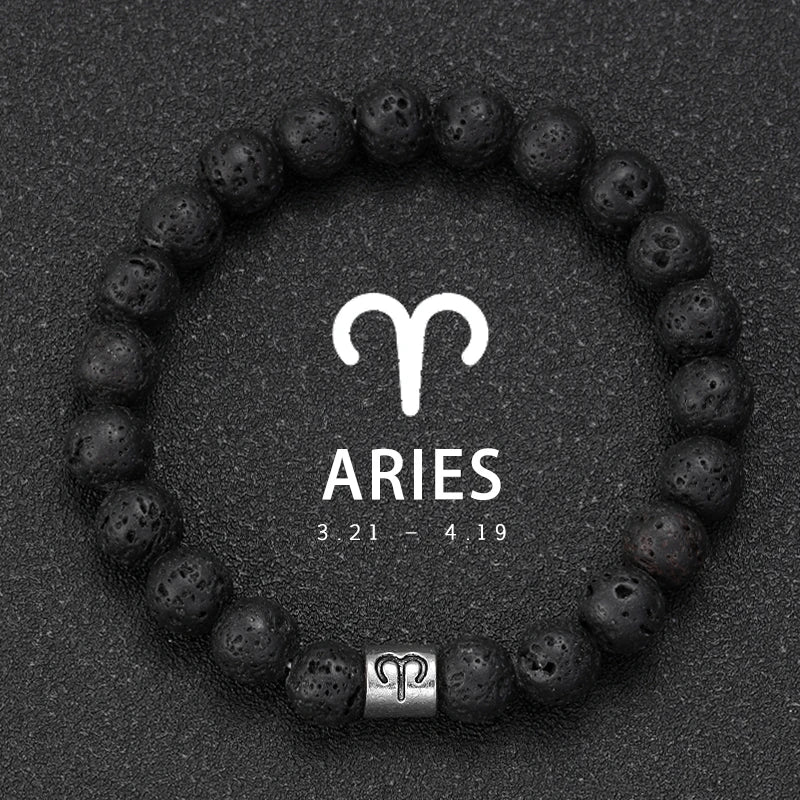 Brățară Talisman Zodiac pentru Bărbați – Piatră Vulcanică Naturală & Noroc 8mm