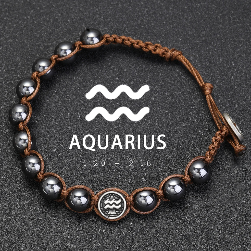 Brățară Talisman Zodiac pentru Bărbați – Piatră Vulcanică Naturală & Noroc 8mm
