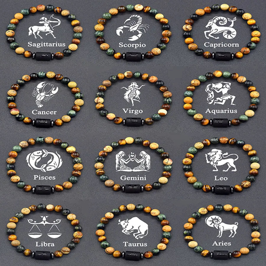 Brățară Zodiac Neagră – Pietre Semiprețioase & Energie Cosmică | Toate Semnele