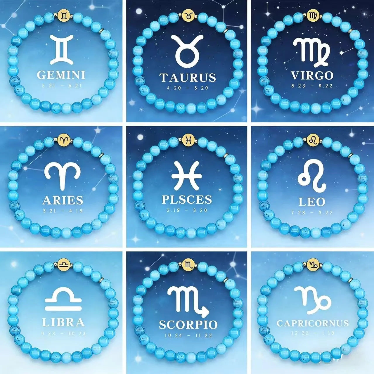 Brățară Zodiac cu Turcoaz Natural – Piatra Norocului & Protecției | 6mm