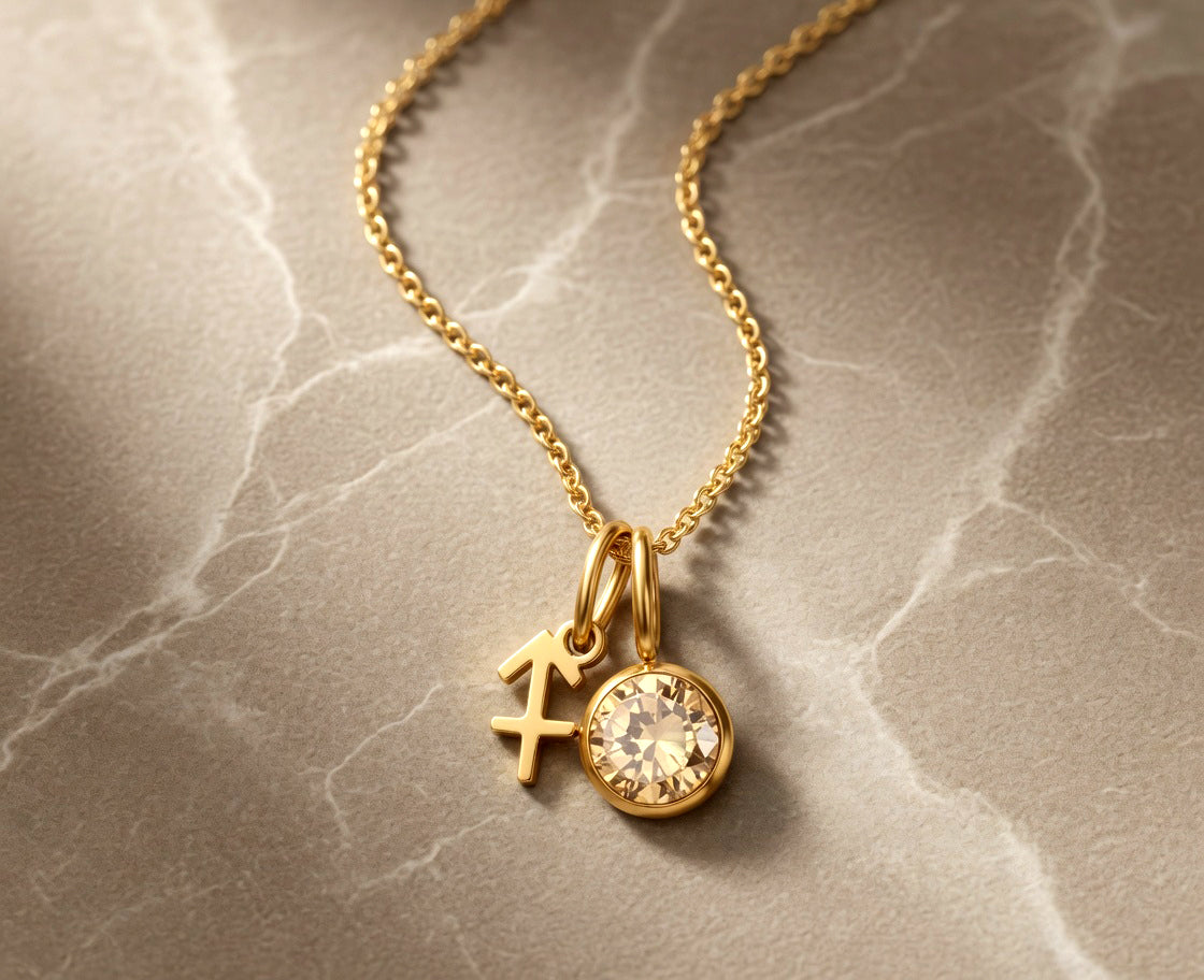 Lănțișor Talisman Zodiacal cu Piatră Natală | Simbol + Piatră Natală